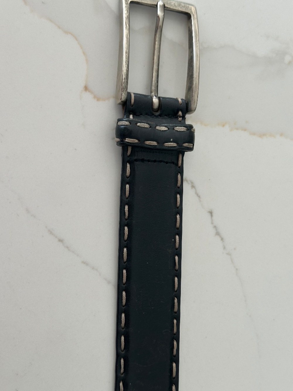 Mens black belt size M with beige  stitching